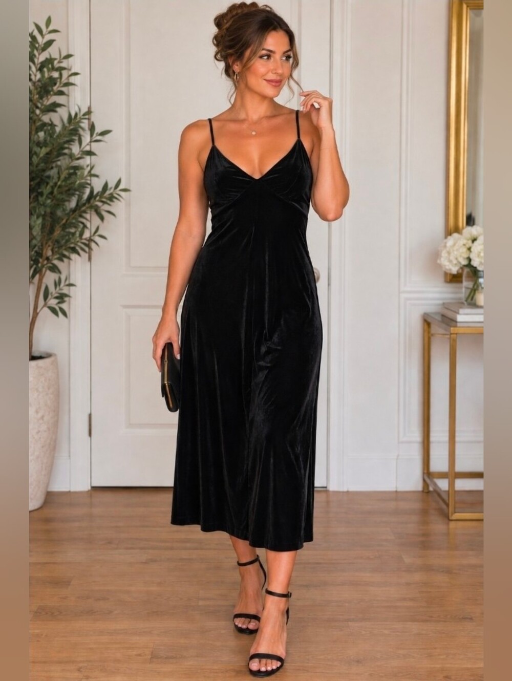 Band of the free Black Velvet Spaghetti Strap Dress